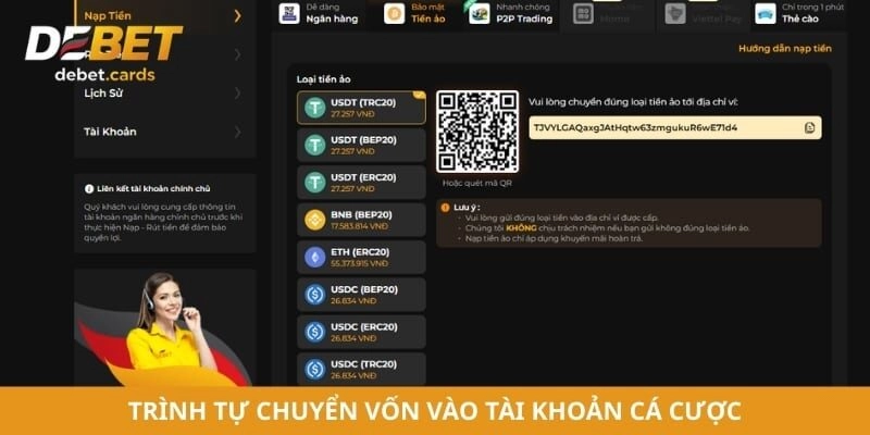 Trình tự chuyển vốn vào tài khoản cá cược